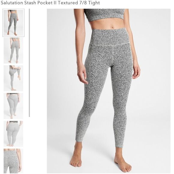 ATHLETA 7/8‎ SALUTATION SLASH HIGH-WAISTED TEXTURED LEGGINGS IN BLACK AND WHITE - Picture 1 of 7